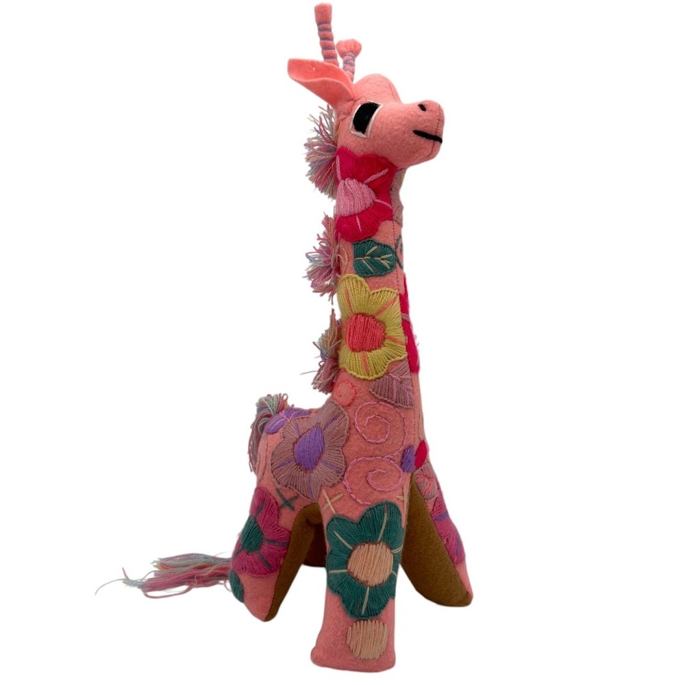 Unbranded Mexican Folk Art Embroidered Giraffe Plush 11in Pink